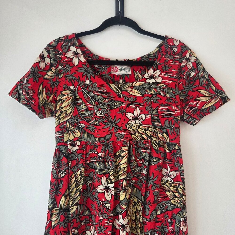 Vintage Hilo Hattie Red Floral Hawaiian Dress Made in Hawaii Women's S - Picture 3 of 6